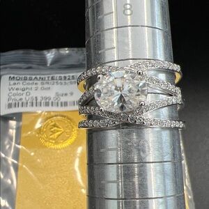 Oval Moissanite Sterling Silver Multi-Row Engagement Ring